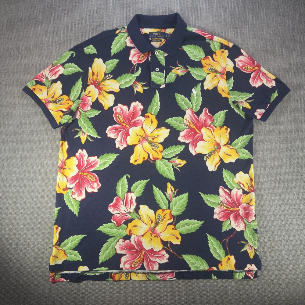 Polo Ralph Lauren Polo Shirt Mens XL Multicolor Hawaiian Floral Custom Slim Fit